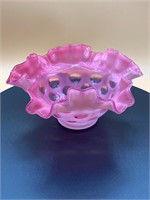 Pink Ruffled Fenton Glass Dish