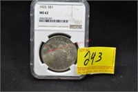 1923 NGC MS62 PEACE SILVER DOLLAR