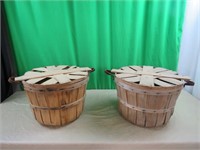 Baskets - bushel w/lids & leather handles