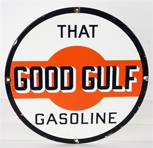 THAT GOOD GULF GASOLINE PORCELAIN GAS PUMP PLATE