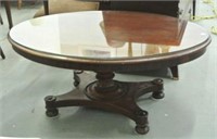 Oval Wooden Pedestal Base Coffee Table
