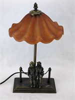 Figural Metal  Desk Lamp with Amber Shade
