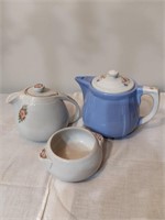 Halls Rose White Teapot, Bowl & Blue Teapot