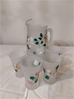 Frosted Glass Pitcher and Matching Cups