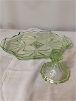 Uranium Glass Tray & Candlestick Holder