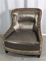 (1) Baker Velvet & Leather Wingback Chair