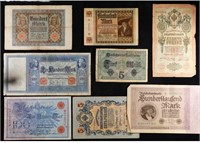 Lot of Nine 1908 to 1923 German and Russian Bankno