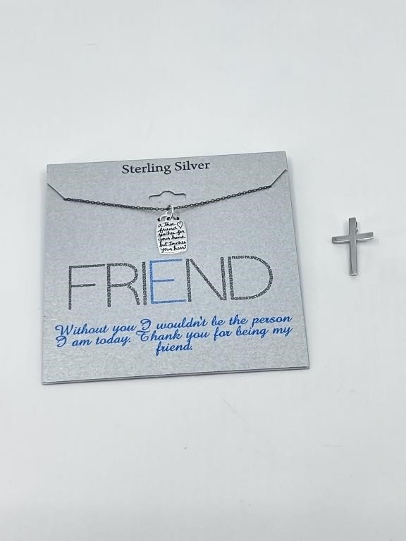 Sterling 'Friend' Pendant and Chain Plus Cross