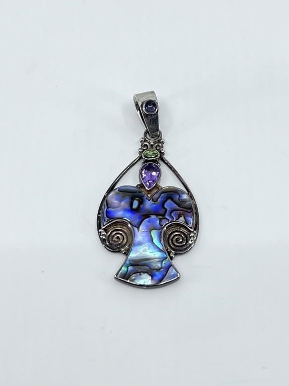 Sterling Abalone Amethyst and Peridot Pendant