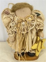 Wooden Folk Art Angel Doll on Stand