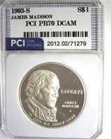 1993-S S$1 James Madison PR70 DCAM LISTS $180