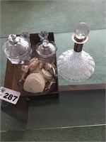 COIN GLASS DISHES 2 ,  SEA SHELLS, DECANTER