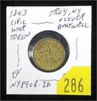 1863 Civil War token, Troy NY, XF