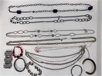 Costume Jewelry Lot of Silver tone necklaces etc