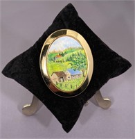 MCM Miniature Oil Hand Painted Brooch Handpainted