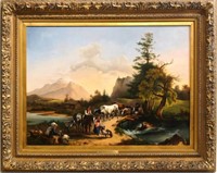 19th c. Large oil on canvas pastoral by Guillaume