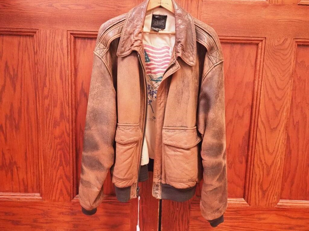 Vintage man's brown leather bomber jacket, size XL