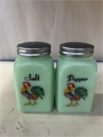 Modern jadeite rooster salt & pepper shakers