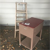 Vintage Wood Ladder and Metal Cabinet