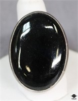 Sterling Adjustable Ring w/Black Stone