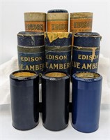Nine Blue Edison Cylinders Original Boxes