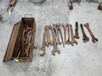 Metal Tool box & big wrenches etc