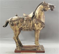 Large Polychrome Carved Wood Tang Horse