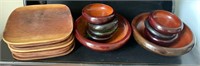 Set of seven wooden serving trays/eating plates