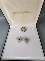 Fifth Ave Brooch & Earring Set Black & Clear Cryst