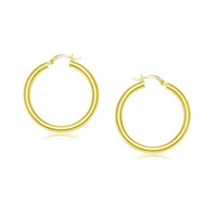 14K Gold Polished Hoop Earrings 25mm
