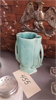 NM Era McCoy Pottery Turquoise 2 Handled Vase 5.5"