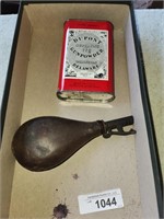 Vintage Black Powder Flask & Dupont Gunpowder Tin