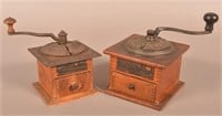 Two Wood Case Cast Iron Coffee Mills.