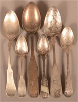 Six Early 19th Century Coin Silver Spoons.