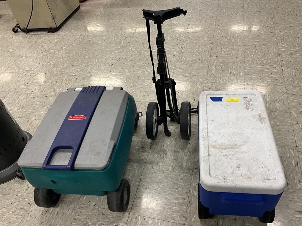 Coleman cooler with wheels, Rubbermaid wagon