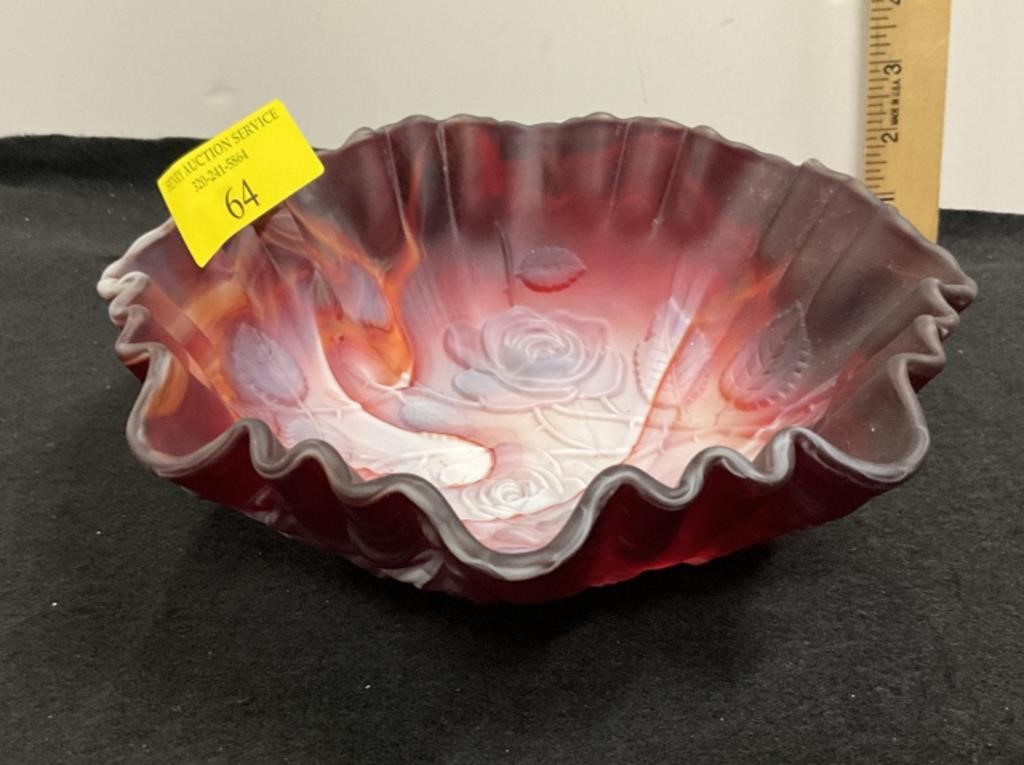 Vintage Glass Bowl-Rose Red Slag