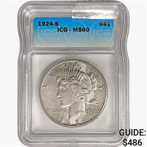 1924-S Silver Peace Dollar ICG MS60