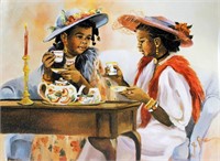 G. ROSE TEA PARTY LITHOGRAPH ON CANVAS