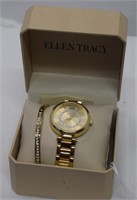 Ellen Tracy Quartz Watch & Bracelet w/ Crystal