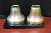 A Pair of Iridescent Art Glass Lamp Shades