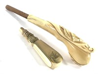 2 Atq Carved Ivory Parasol, Walking Stick Handles