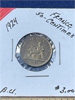 1924 France coin 50 centimes