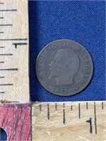 1855 W France coin 5 centimes