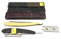 Lot, 5 vintage straight razors, 3 with boxes
