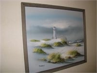 Framed Oil on canvas Lighthouse