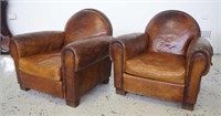 Pair of Art Deco leather upholstered club chairs