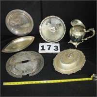 Group eight pieces silver plate.
