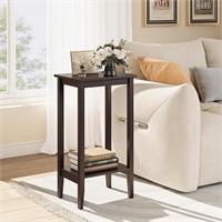 Fotosok Tall End Table With 2-tier Storage Shelf,
