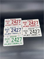 WEST VIRGINIA DEALER LICENSE PLATE LOT OF 5 PLATES