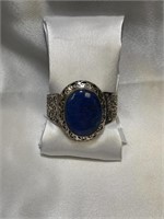 Lapis And Scroll Worked .925 Hinged Bracelet